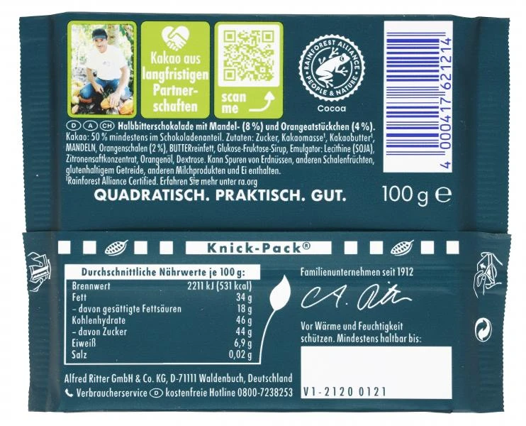 Ritter Sport Bunte Vielfalt Mandel Orange 2 Ritter Sport Bunte Vielfalt Mandel Orange – Bild 2