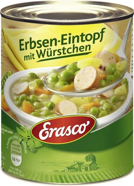 Erasco Erbsen-Eintopf Mit Würstchen 1 Erasco Erbsen-Eintopf Mit Würstchen