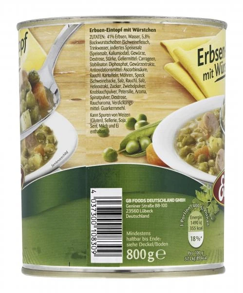Erasco Erbsen-Eintopf Mit Würstchen 2 Erasco Erbsen-Eintopf Mit Würstchen – Bild 2