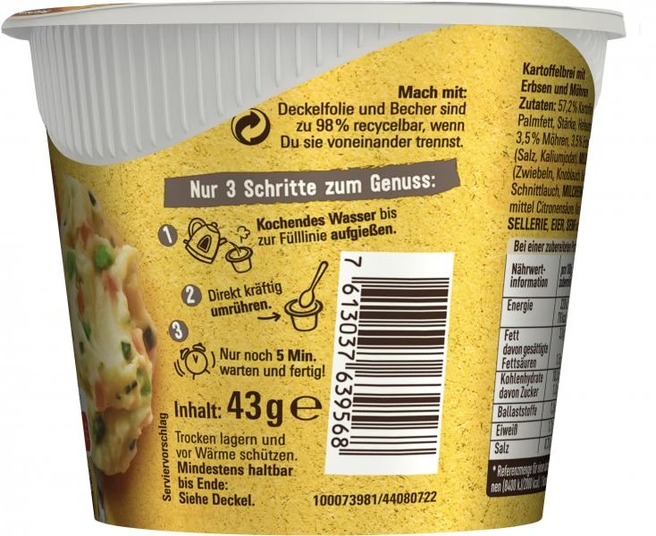 Maggi 5 Minuten Terrine Kartoffelbrei Mit Erbsen & Möhren 5 Maggi 5 Minuten Terrine Kartoffelbrei Mit Erbsen & Möhren – Bild 5