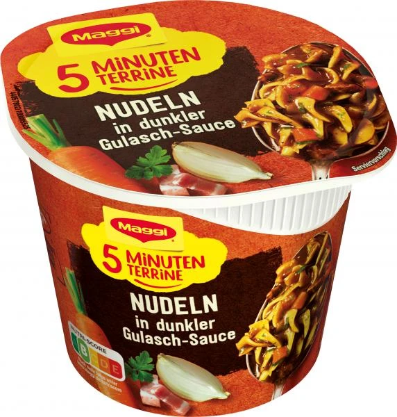 Maggi 5 Minuten Terrine Nudeln In Dunkler Gulasch-Sauce 1 Maggi 5 Minuten Terrine Nudeln In Dunkler Gulasch-Sauce