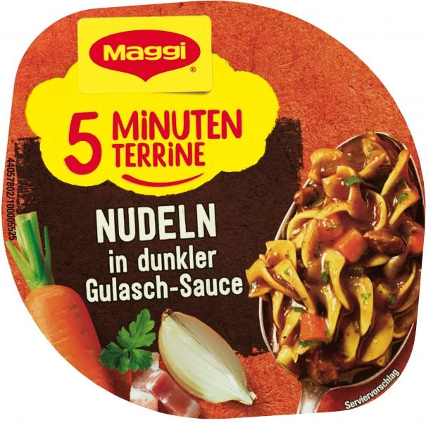 Maggi 5 Minuten Terrine Nudeln In Dunkler Gulasch-Sauce 2 Maggi 5 Minuten Terrine Nudeln In Dunkler Gulasch-Sauce – Bild 2