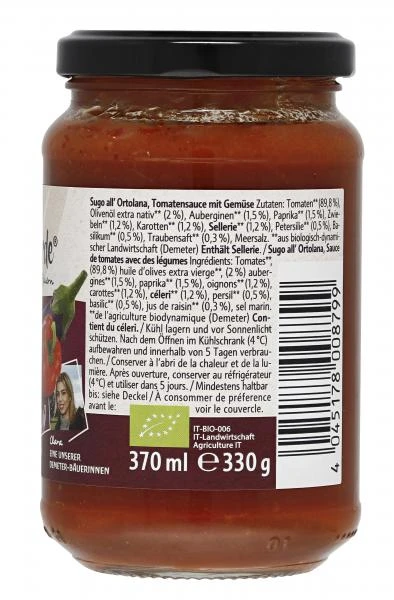 Campo Verde Demeter Bio Tomatensauce All' Ortolana 2 Campo Verde Demeter Bio Tomatensauce All' Ortolana – Bild 2