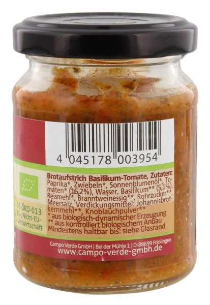 Demeter Bio Brotaufstrich Basilikum-Tomate 2 Demeter Bio Brotaufstrich Basilikum-Tomate – Bild 2