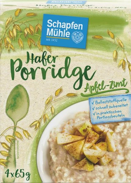 Schapfenmühle Porridge Hafermahlzeit Apfel-Zimt 1 Schapfenmühle Porridge Hafermahlzeit Apfel-Zimt