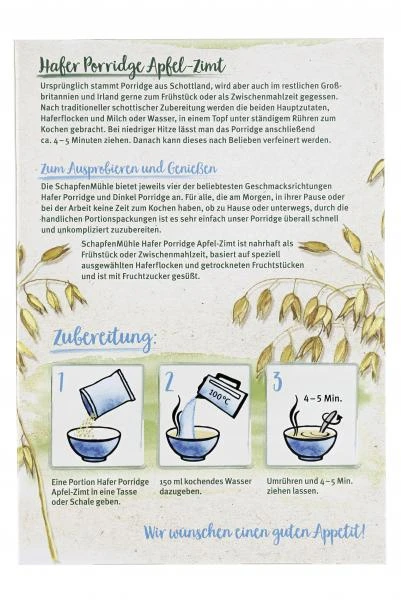 Schapfenmühle Porridge Hafermahlzeit Apfel-Zimt 3 Schapfenmühle Porridge Hafermahlzeit Apfel-Zimt – Bild 3