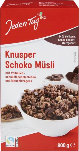 Jeden Tag Knusper-Schoko-Müsli Knusprig Schokoladig 1 Jeden Tag Knusper-Schoko-Müsli Knusprig Schokoladig