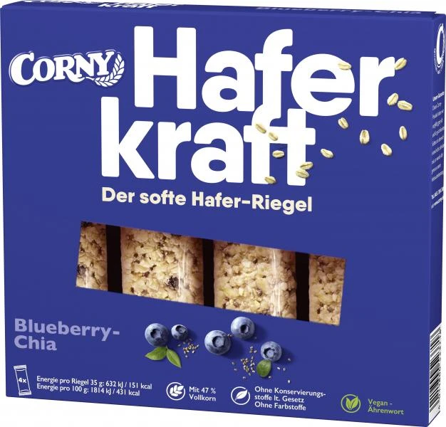 Corny Müsli-Riegel Haferkraft Blueberry-Chia 1 Corny Müsli-Riegel Haferkraft Blueberry-Chia