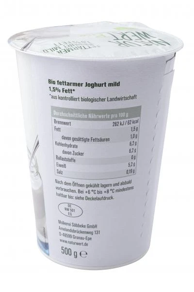 NaturWert Bio Fettarmer Joghurt Mild 1,5% Fett 2 NaturWert Bio Fettarmer Joghurt Mild 1,5% Fett – Bild 2