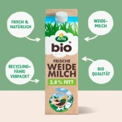 Arla Bio Frische Weidemilch 3,8% Fett 7 Arla Bio Frische Weidemilch 3,8% Fett -Lebensmittel Verkäufe 4503061541 4016241015228 03