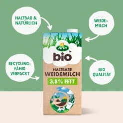 Arla Bio Haltbare Weidemilch 3,8% Fett -Lebensmittel Verkäufe 4503080104 4016241070227 03