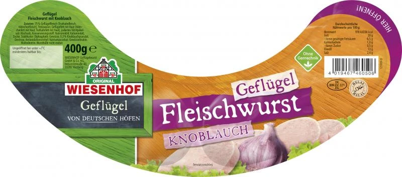 Wiesenhof Geflügel-Fleischwurst Mit Knoblauch 1 Wiesenhof Geflügel-Fleischwurst Mit Knoblauch