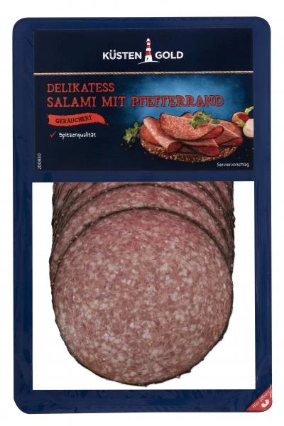 Küstengold Delikatess Salami Mit Pefferrand 1 Küstengold Delikatess Salami Mit Pefferrand