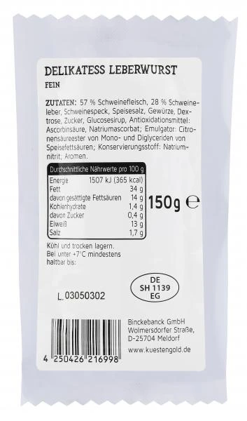 Küstengold Delikatess Leberwurst Fein 2 Küstengold Delikatess Leberwurst Fein – Bild 2